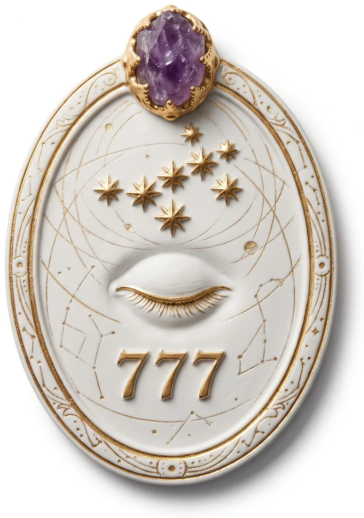 Médaillon en porcelaine et or du nombre angélique 777