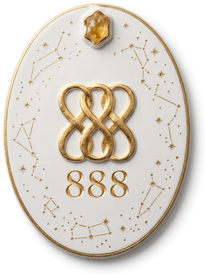 Médaillon en porcelaine et or du nombre angélique 888