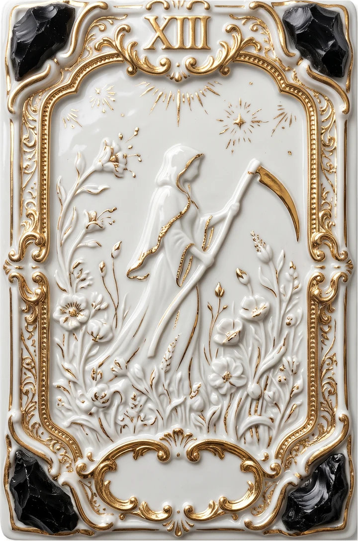 Carte de tarot en porcelaine et or : L'Arcane sans nom