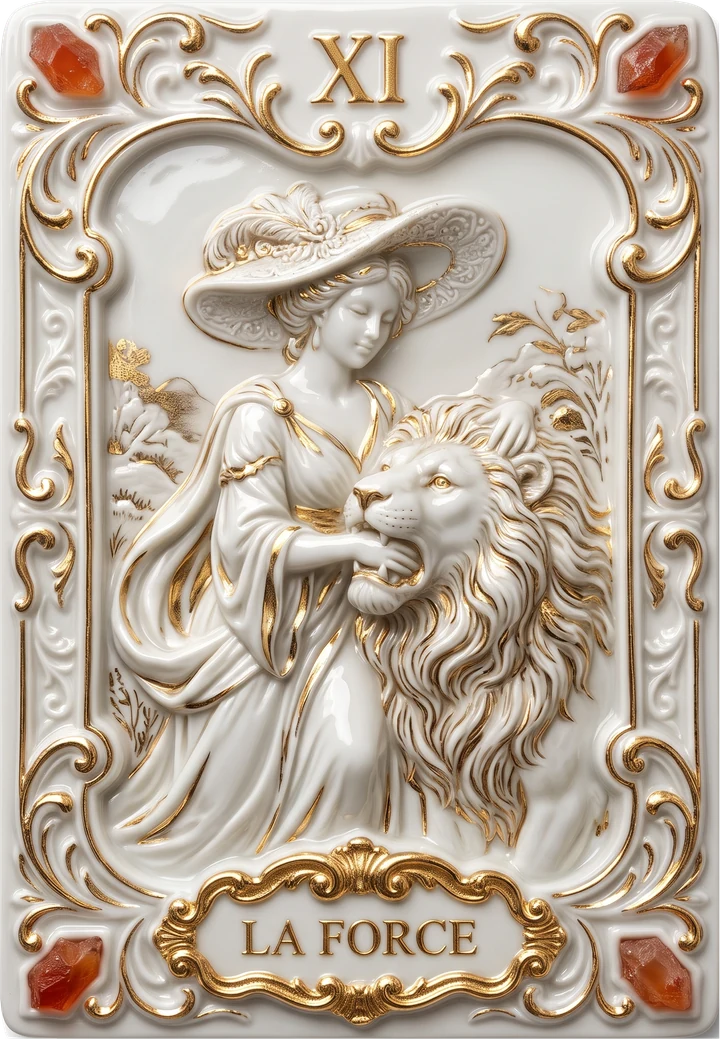 Carte de tarot en porcelaine et or : La Force