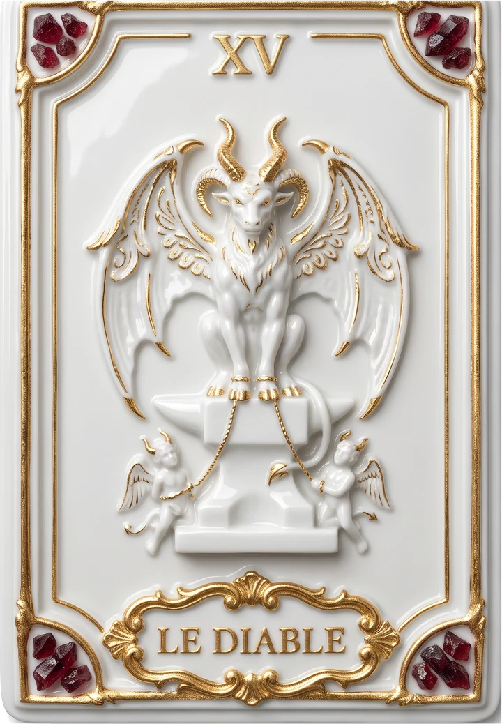 Carte de tarot en porcelaine et or : Le Diable