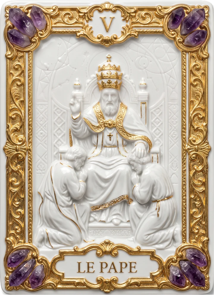Carte de tarot en porcelaine et or : Le Pape
