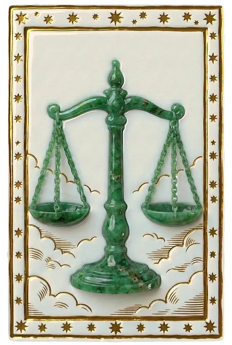 Le Balance, bas-relief de porcelaine et feuille d'or