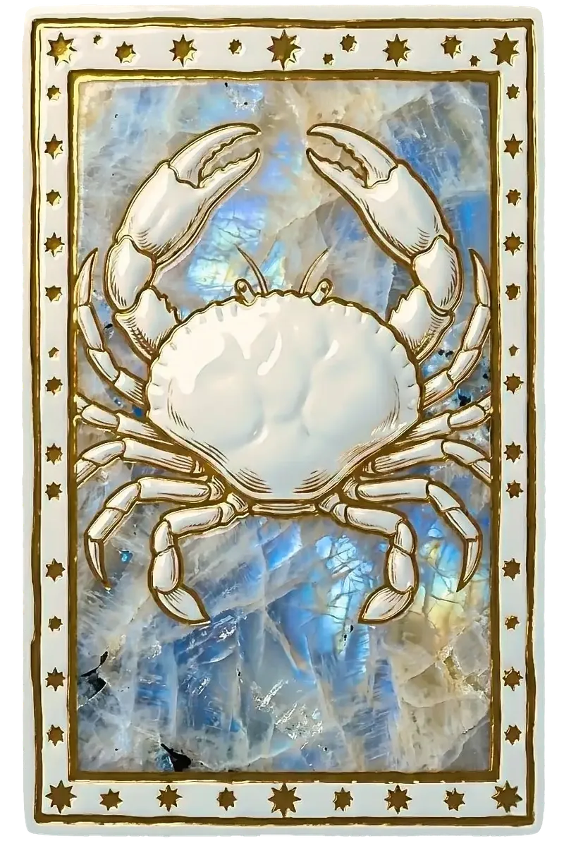 Le Cancer, bas-relief de porcelaine et feuille d'or