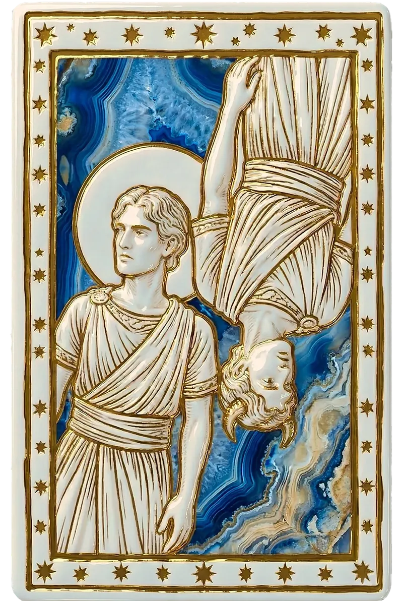 Le Gémeaux, bas-relief de porcelaine et feuille d'or