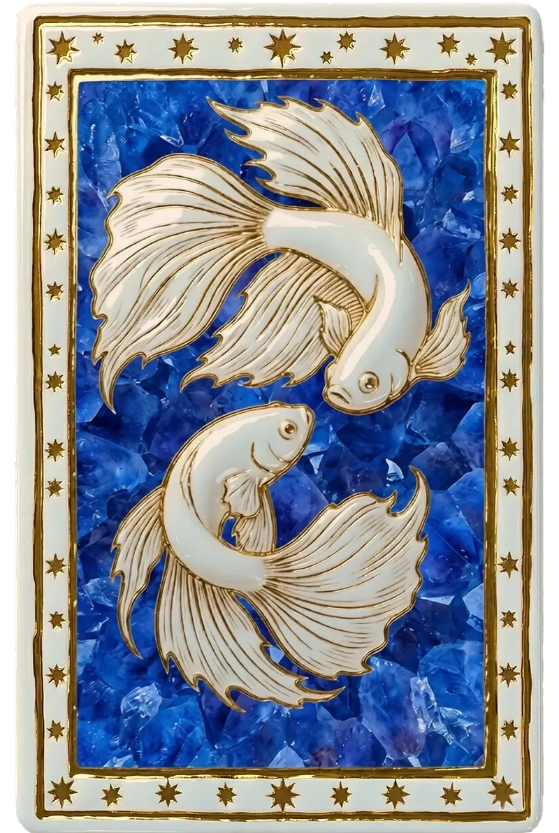 Le Poissons, bas-relief de porcelaine et feuille d'or