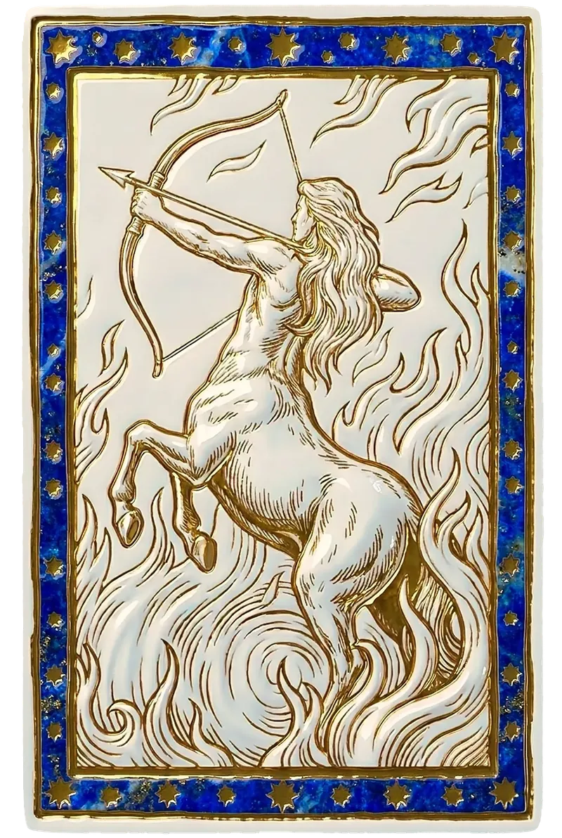 Le Sagittaire, bas-relief de porcelaine et feuille d'or