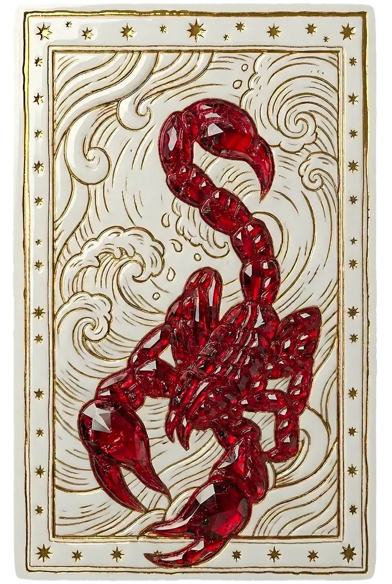 Le Scorpion, bas-relief de porcelaine et feuille d'or