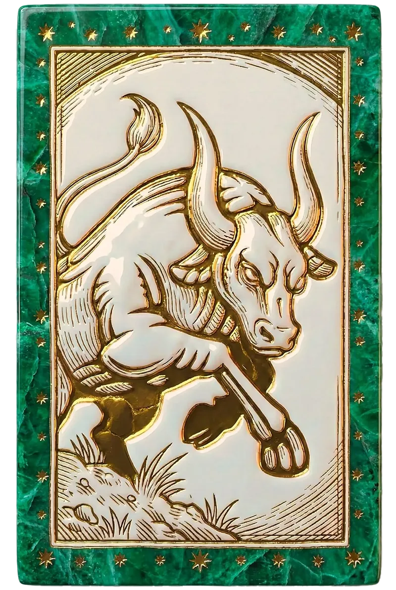 Le Taureau, bas-relief de porcelaine et feuille d'or