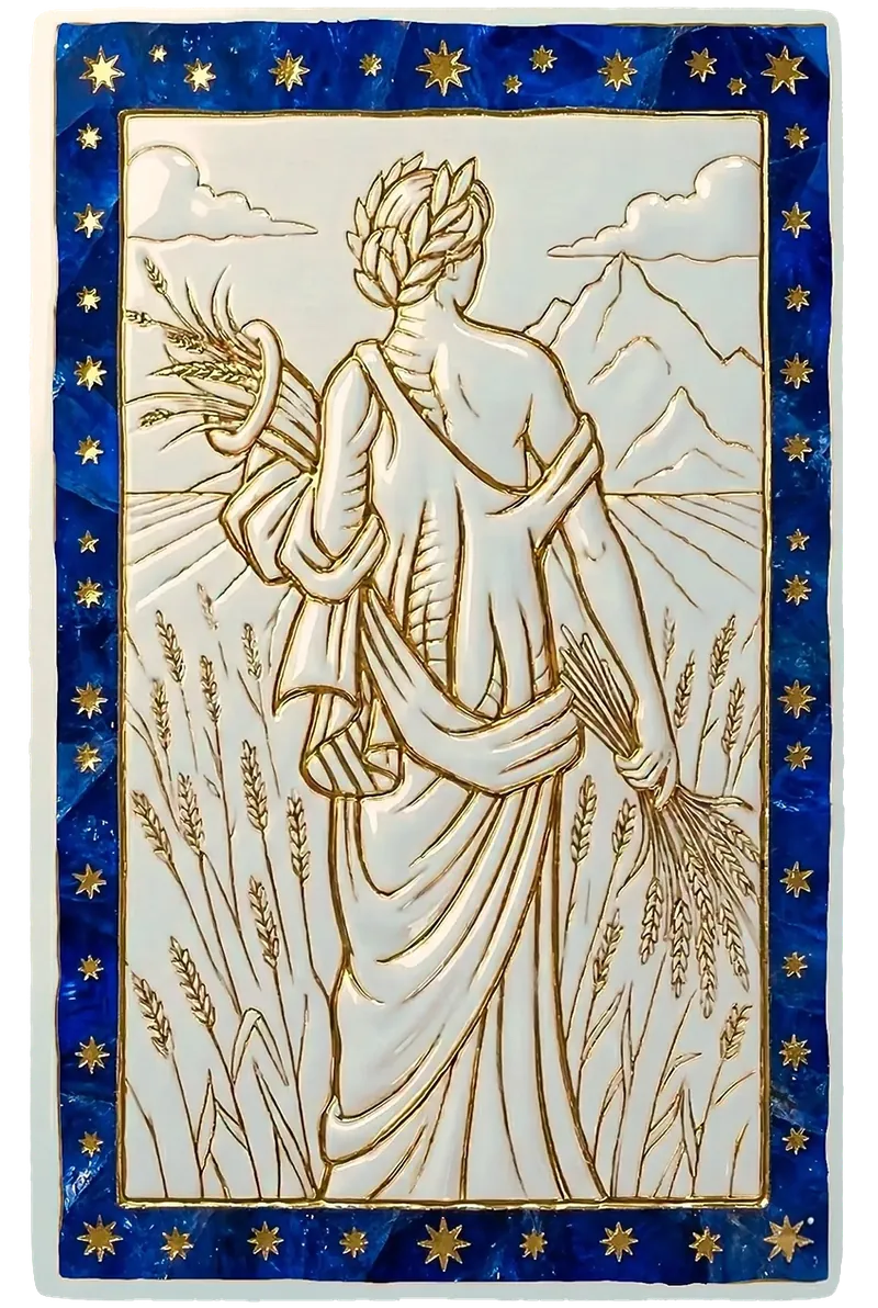 Le Vierge, bas-relief de porcelaine et feuille d'or